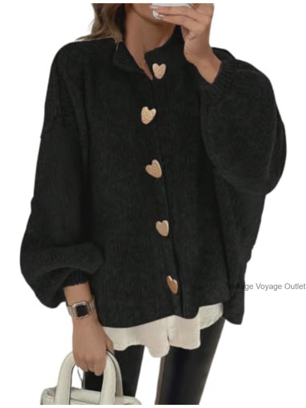 Oversized Chunky Knit Cardigan Lantern Sleeve Button Up Sweater